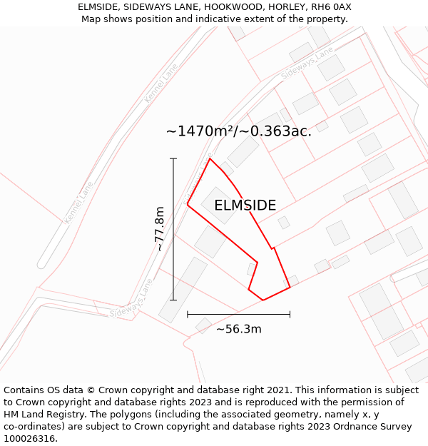 ELMSIDE, SIDEWAYS LANE, HOOKWOOD, HORLEY, RH6 0AX: Plot and title map