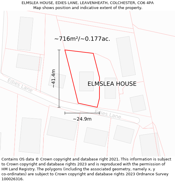 ELMSLEA HOUSE, EDIES LANE, LEAVENHEATH, COLCHESTER, CO6 4PA: Plot and title map