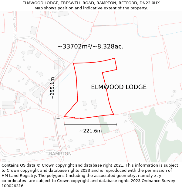 ELMWOOD LODGE, TRESWELL ROAD, RAMPTON, RETFORD, DN22 0HX: Plot and title map