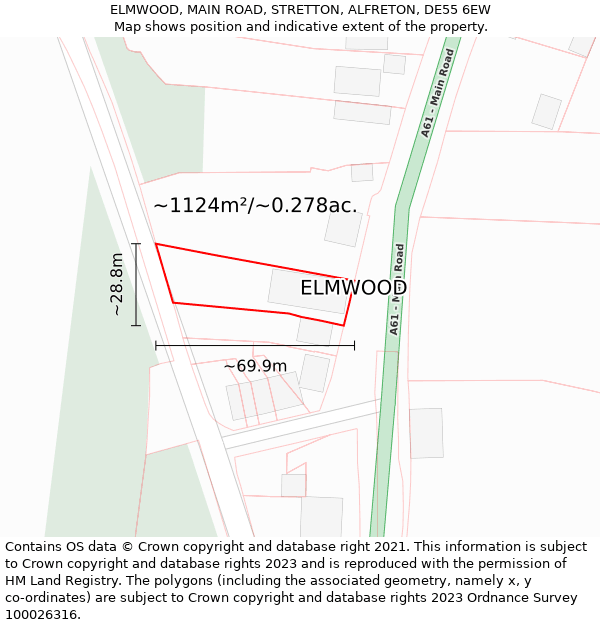 ELMWOOD, MAIN ROAD, STRETTON, ALFRETON, DE55 6EW: Plot and title map