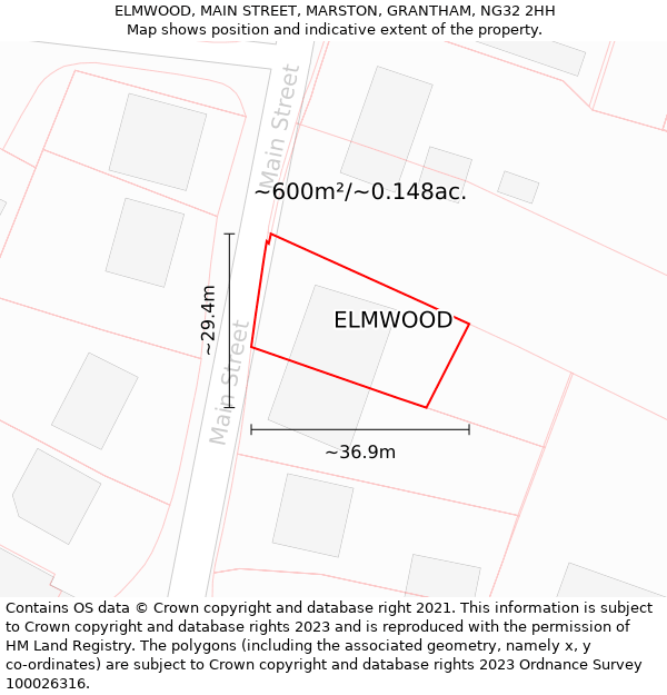 ELMWOOD, MAIN STREET, MARSTON, GRANTHAM, NG32 2HH: Plot and title map