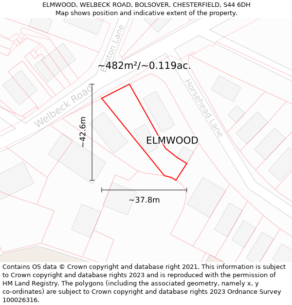 ELMWOOD, WELBECK ROAD, BOLSOVER, CHESTERFIELD, S44 6DH: Plot and title map