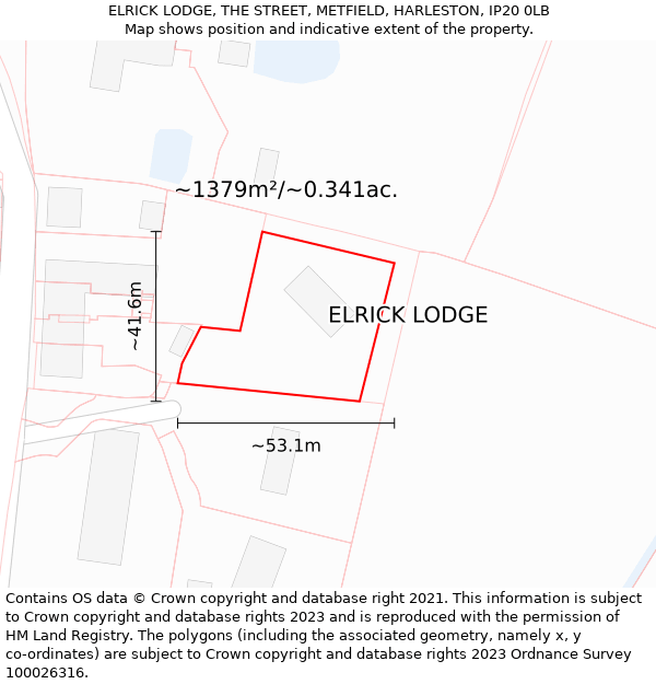 ELRICK LODGE, THE STREET, METFIELD, HARLESTON, IP20 0LB: Plot and title map