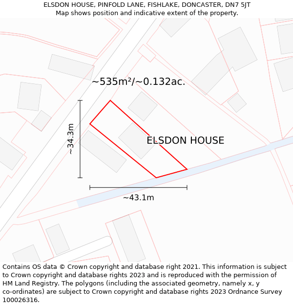 ELSDON HOUSE, PINFOLD LANE, FISHLAKE, DONCASTER, DN7 5JT: Plot and title map