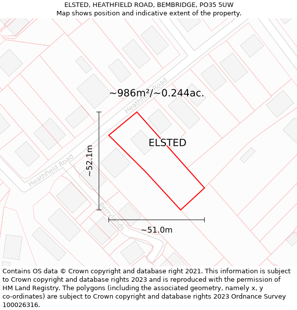 ELSTED, HEATHFIELD ROAD, BEMBRIDGE, PO35 5UW: Plot and title map