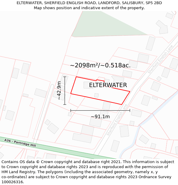 ELTERWATER, SHERFIELD ENGLISH ROAD, LANDFORD, SALISBURY, SP5 2BD: Plot and title map