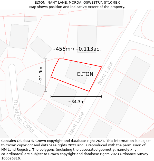 ELTON, NANT LANE, MORDA, OSWESTRY, SY10 9BX: Plot and title map