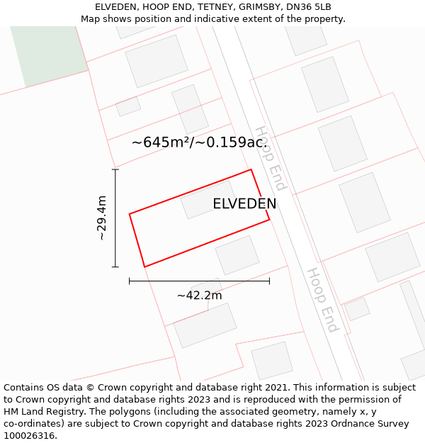 ELVEDEN, HOOP END, TETNEY, GRIMSBY, DN36 5LB: Plot and title map