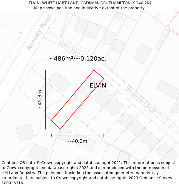 ELVIN, WHITE HART LANE, CADNAM, SOUTHAMPTON, SO40 2NJ: Plot and title map