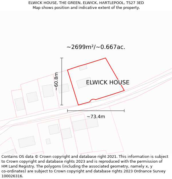 ELWICK HOUSE, THE GREEN, ELWICK, HARTLEPOOL, TS27 3ED: Plot and title map