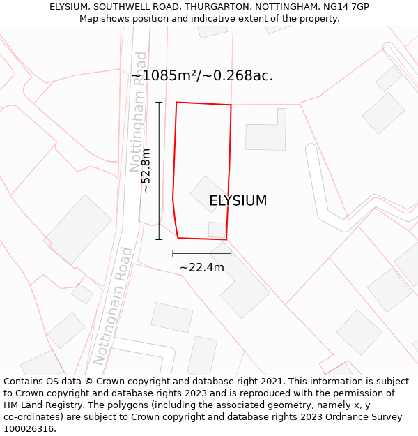 ELYSIUM, SOUTHWELL ROAD, THURGARTON, NOTTINGHAM, NG14 7GP: Plot and title map