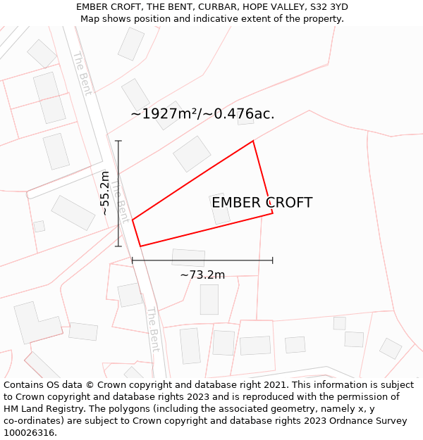 EMBER CROFT, THE BENT, CURBAR, HOPE VALLEY, S32 3YD: Plot and title map