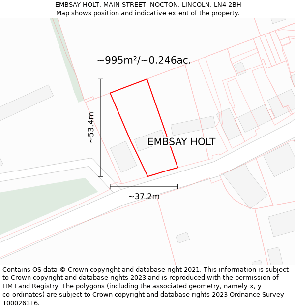 EMBSAY HOLT, MAIN STREET, NOCTON, LINCOLN, LN4 2BH: Plot and title map