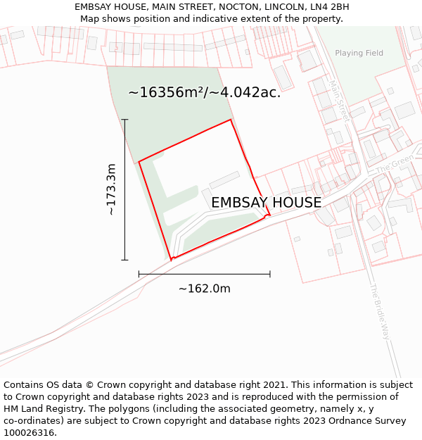 EMBSAY HOUSE, MAIN STREET, NOCTON, LINCOLN, LN4 2BH: Plot and title map