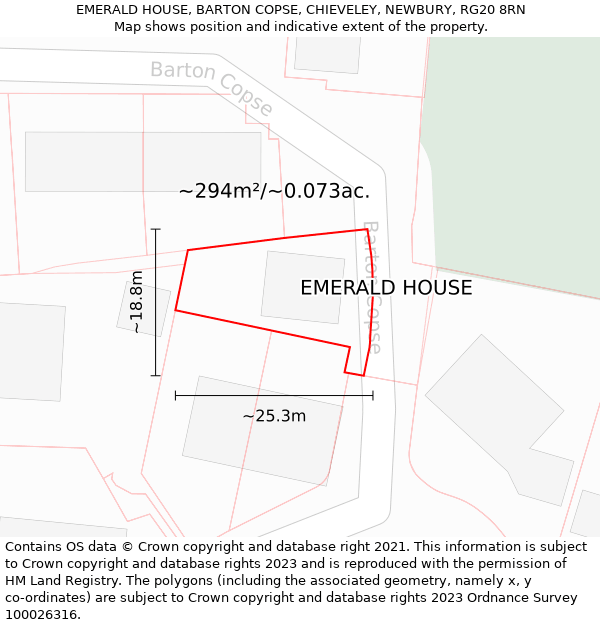 EMERALD HOUSE, BARTON COPSE, CHIEVELEY, NEWBURY, RG20 8RN: Plot and title map
