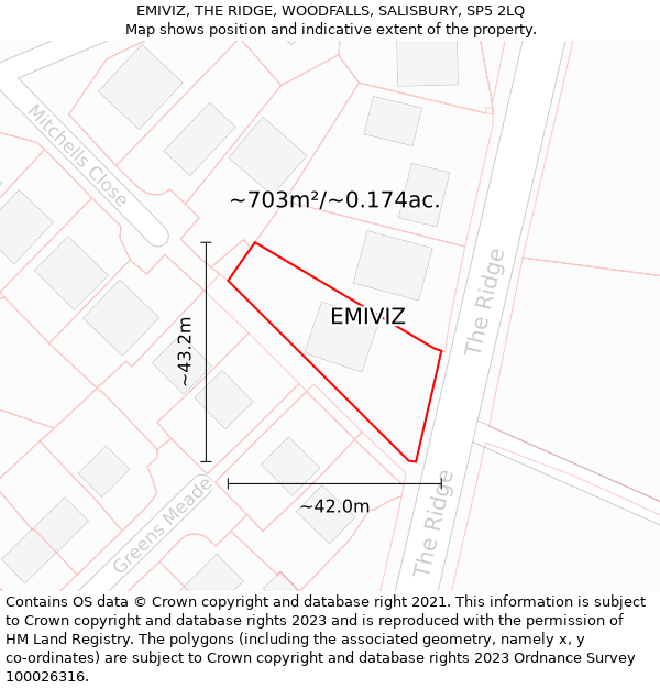 EMIVIZ, THE RIDGE, WOODFALLS, SALISBURY, SP5 2LQ: Plot and title map