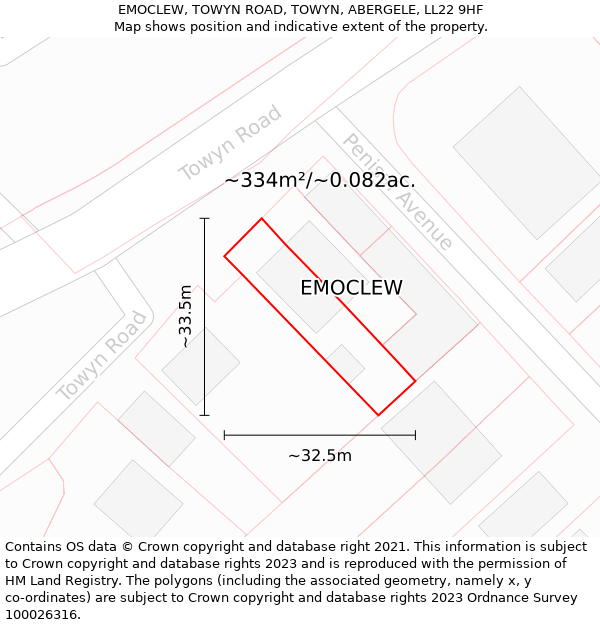 EMOCLEW, TOWYN ROAD, TOWYN, ABERGELE, LL22 9HF: Plot and title map