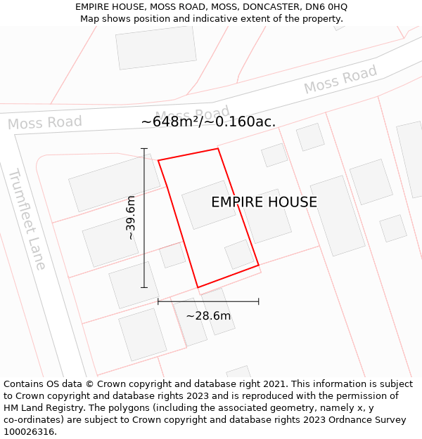 EMPIRE HOUSE, MOSS ROAD, MOSS, DONCASTER, DN6 0HQ: Plot and title map