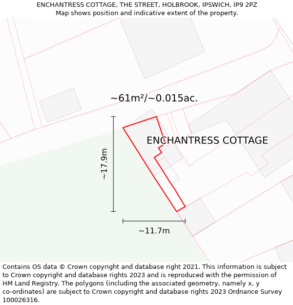 ENCHANTRESS COTTAGE, THE STREET, HOLBROOK, IPSWICH, IP9 2PZ: Plot and title map