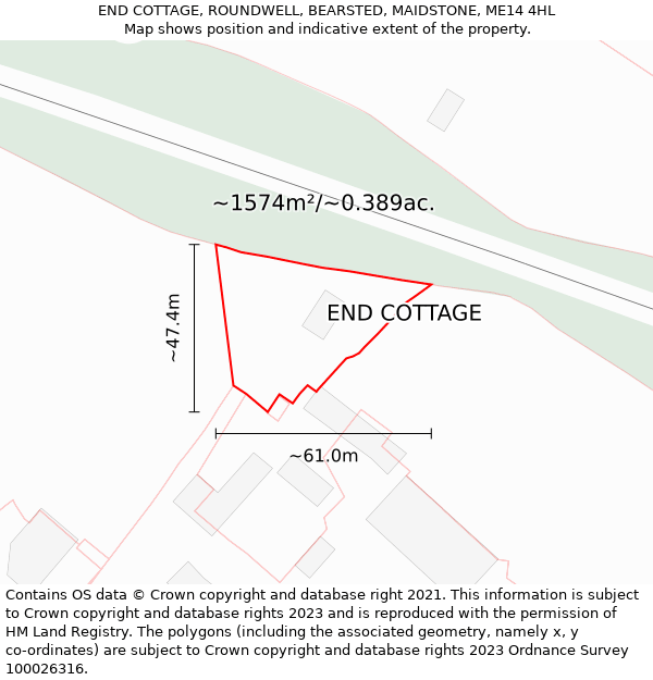 END COTTAGE, ROUNDWELL, BEARSTED, MAIDSTONE, ME14 4HL: Plot and title map