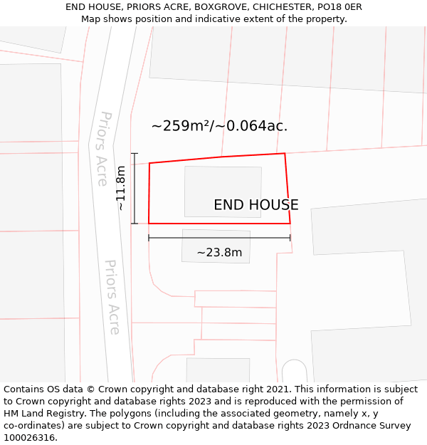 END HOUSE, PRIORS ACRE, BOXGROVE, CHICHESTER, PO18 0ER: Plot and title map