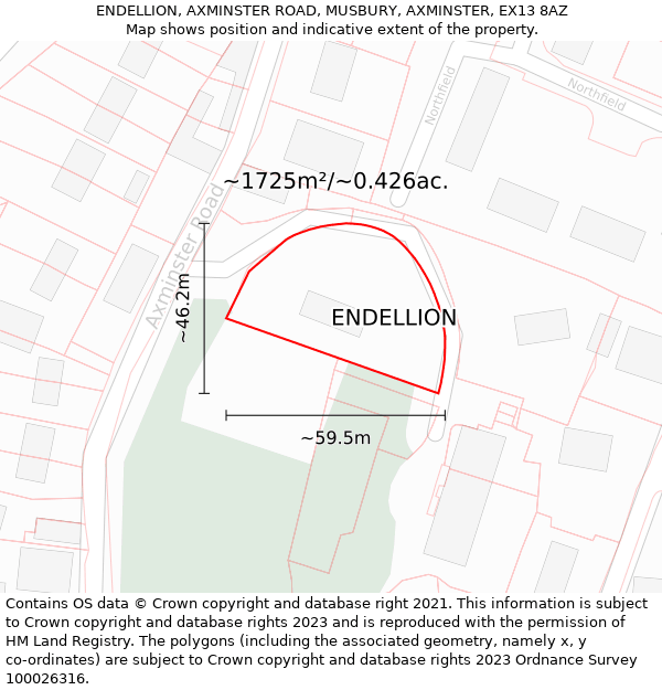 ENDELLION, AXMINSTER ROAD, MUSBURY, AXMINSTER, EX13 8AZ: Plot and title map