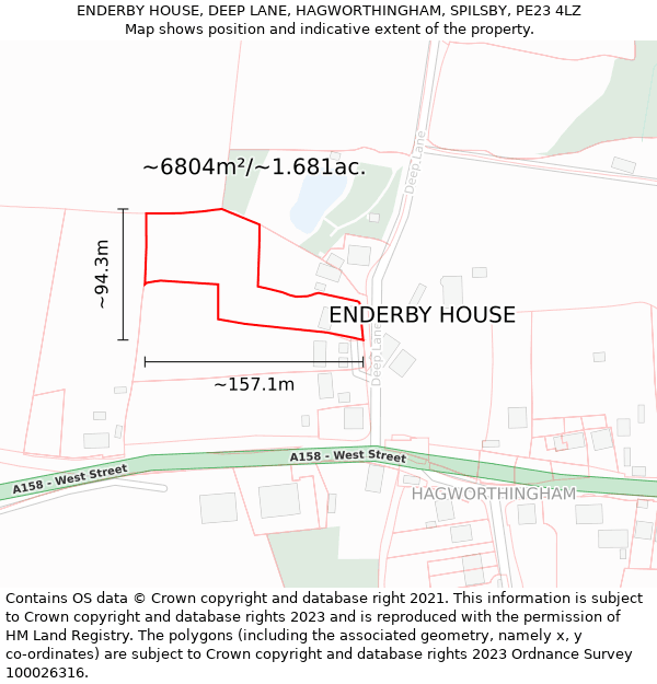 ENDERBY HOUSE, DEEP LANE, HAGWORTHINGHAM, SPILSBY, PE23 4LZ: Plot and title map