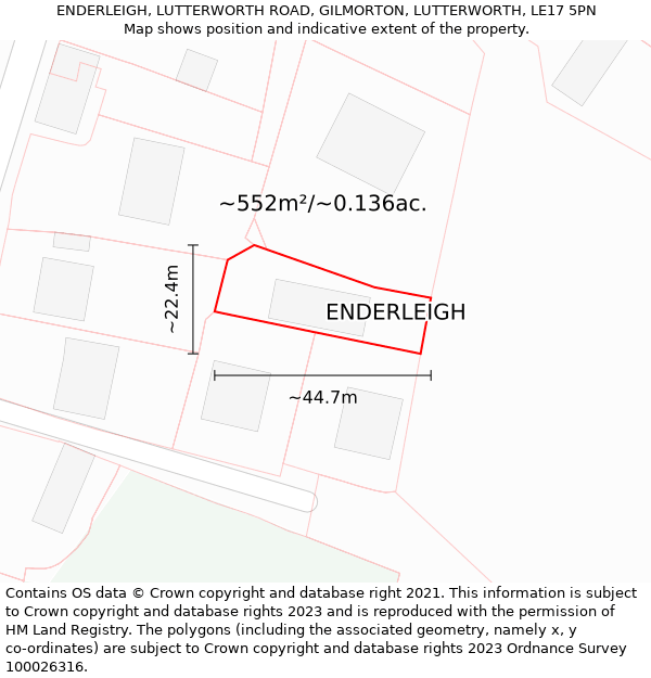 ENDERLEIGH, LUTTERWORTH ROAD, GILMORTON, LUTTERWORTH, LE17 5PN: Plot and title map