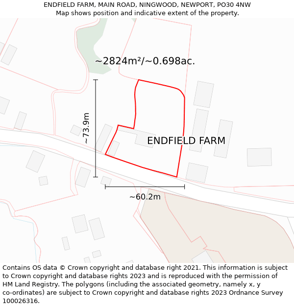 ENDFIELD FARM, MAIN ROAD, NINGWOOD, NEWPORT, PO30 4NW: Plot and title map