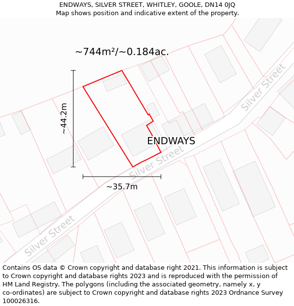 ENDWAYS, SILVER STREET, WHITLEY, GOOLE, DN14 0JQ: Plot and title map