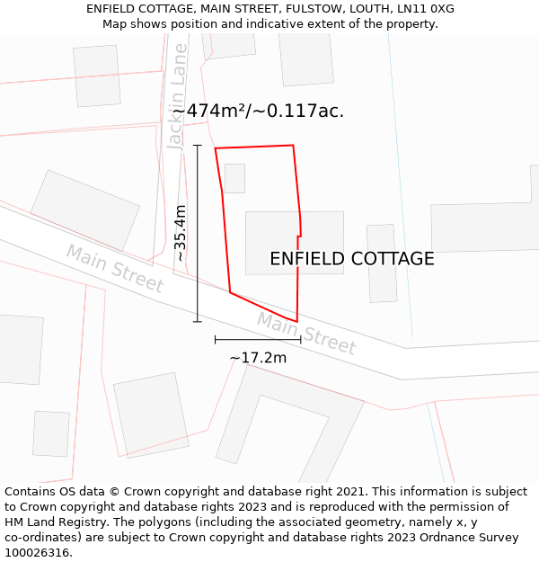 ENFIELD COTTAGE, MAIN STREET, FULSTOW, LOUTH, LN11 0XG: Plot and title map