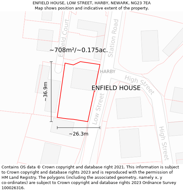 ENFIELD HOUSE, LOW STREET, HARBY, NEWARK, NG23 7EA: Plot and title map