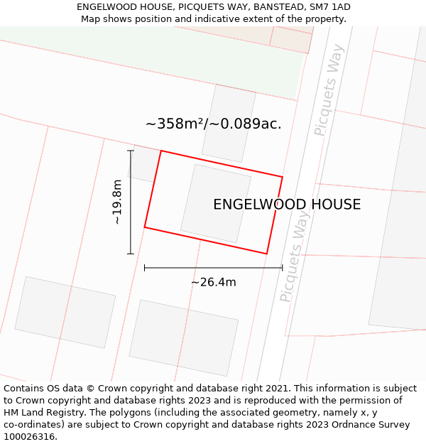 ENGELWOOD HOUSE, PICQUETS WAY, BANSTEAD, SM7 1AD: Plot and title map