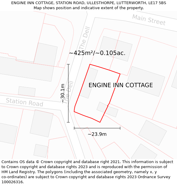 ENGINE INN COTTAGE, STATION ROAD, ULLESTHORPE, LUTTERWORTH, LE17 5BS: Plot and title map