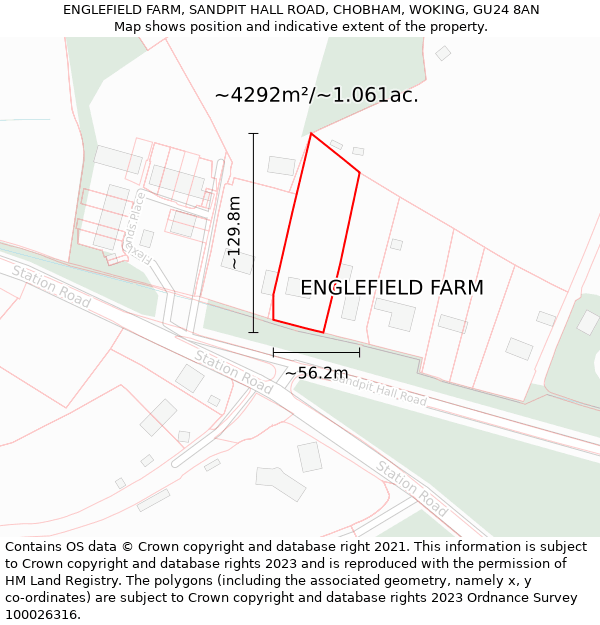 ENGLEFIELD FARM, SANDPIT HALL ROAD, CHOBHAM, WOKING, GU24 8AN: Plot and title map