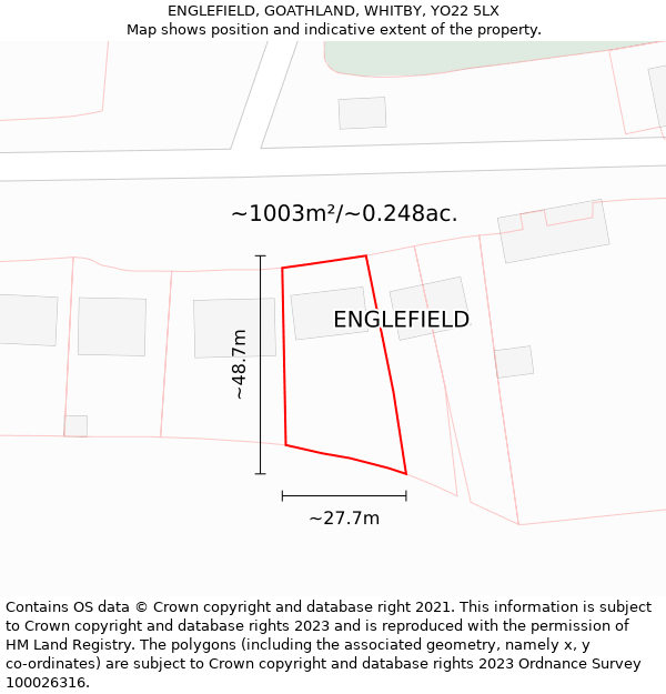 ENGLEFIELD, GOATHLAND, WHITBY, YO22 5LX: Plot and title map