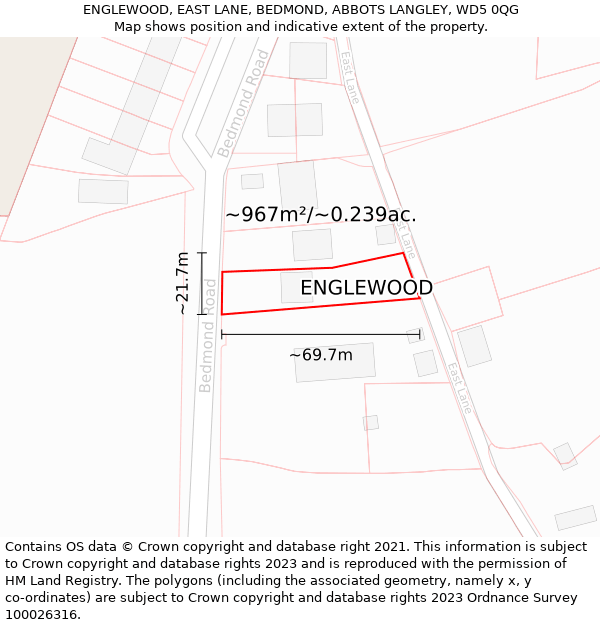 ENGLEWOOD, EAST LANE, BEDMOND, ABBOTS LANGLEY, WD5 0QG: Plot and title map