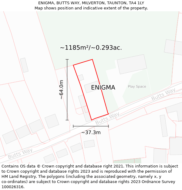 ENIGMA, BUTTS WAY, MILVERTON, TAUNTON, TA4 1LY: Plot and title map