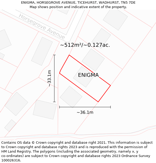 ENIGMA, HORSEGROVE AVENUE, TICEHURST, WADHURST, TN5 7DE: Plot and title map