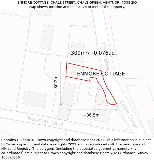 ENMORE COTTAGE, CHALE STREET, CHALE GREEN, VENTNOR, PO38 2JQ: Plot and title map