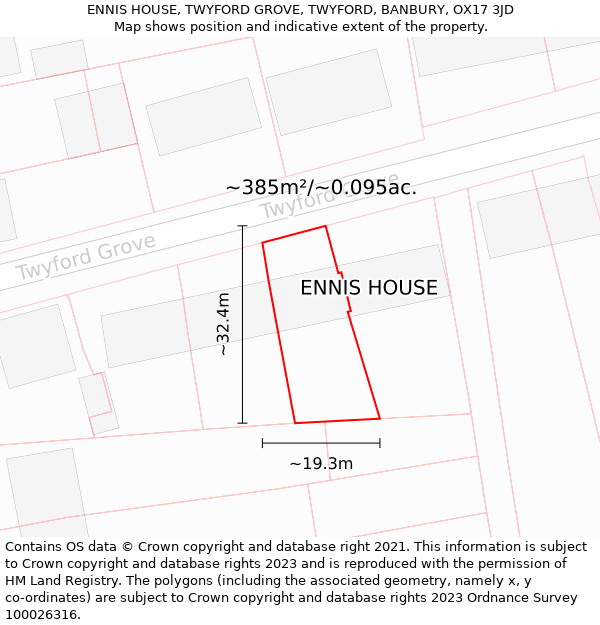 ENNIS HOUSE, TWYFORD GROVE, TWYFORD, BANBURY, OX17 3JD: Plot and title map