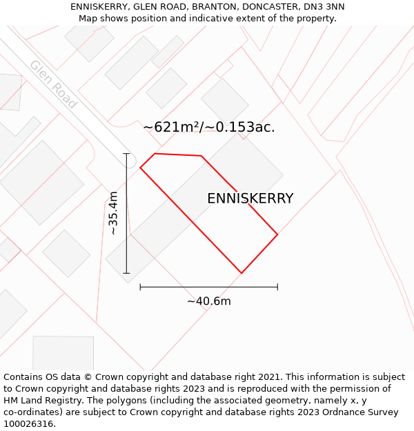 ENNISKERRY, GLEN ROAD, BRANTON, DONCASTER, DN3 3NN: Plot and title map