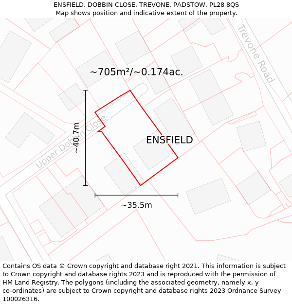 ENSFIELD, DOBBIN CLOSE, TREVONE, PADSTOW, PL28 8QS: Plot and title map