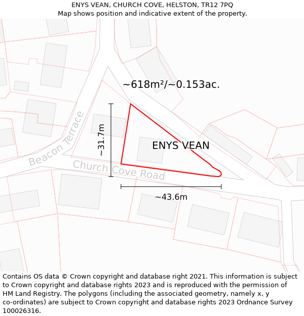 ENYS VEAN, CHURCH COVE, HELSTON, TR12 7PQ: Plot and title map