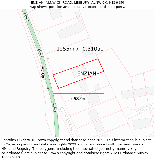 ENZIAN, ALNWICK ROAD, LESBURY, ALNWICK, NE66 3PJ: Plot and title map