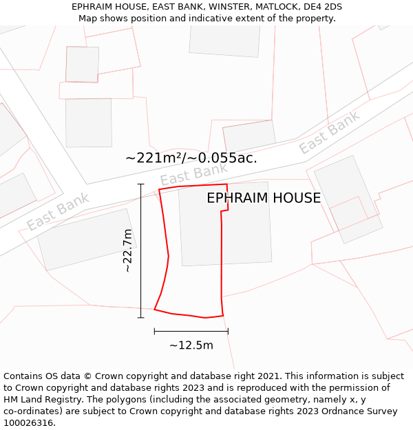 EPHRAIM HOUSE, EAST BANK, WINSTER, MATLOCK, DE4 2DS: Plot and title map