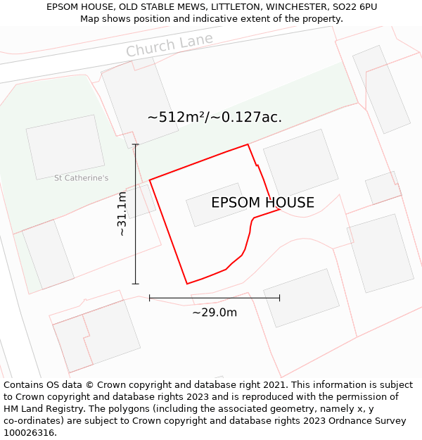 EPSOM HOUSE, OLD STABLE MEWS, LITTLETON, WINCHESTER, SO22 6PU: Plot and title map