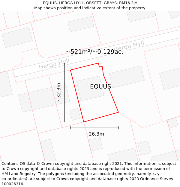 EQUUS, HERGA HYLL, ORSETT, GRAYS, RM16 3JA: Plot and title map