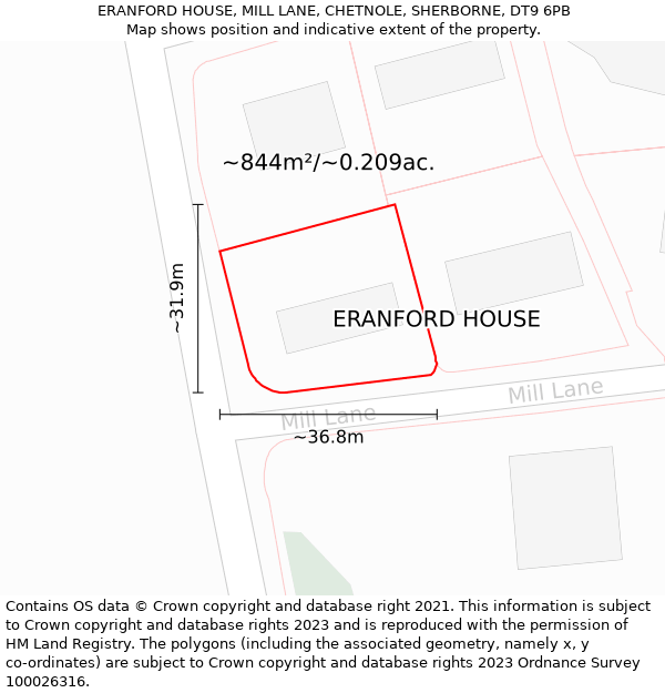 ERANFORD HOUSE, MILL LANE, CHETNOLE, SHERBORNE, DT9 6PB: Plot and title map