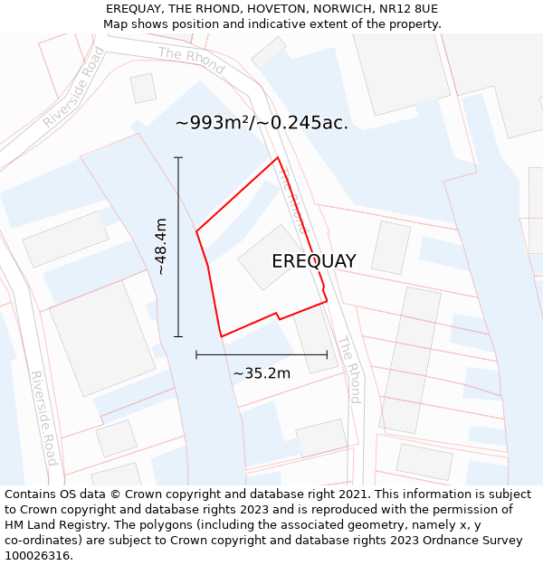 EREQUAY, THE RHOND, HOVETON, NORWICH, NR12 8UE: Plot and title map